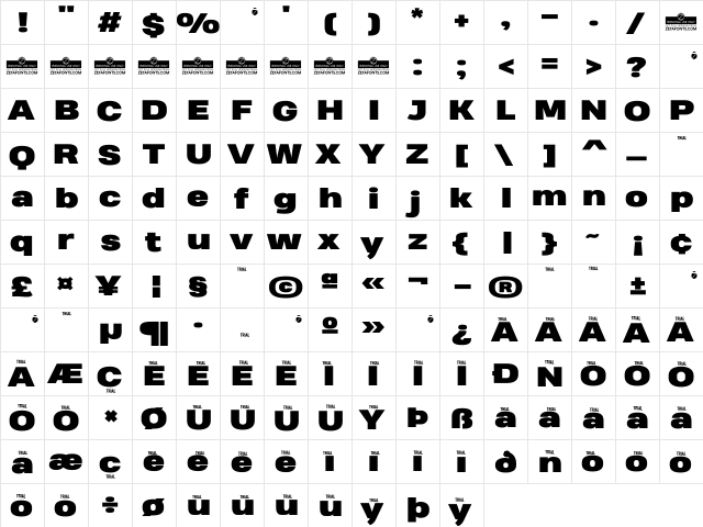 Heading Pro Wide Trial Black  glyph index