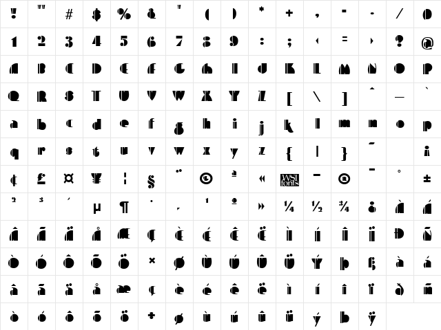 Playce Regular  glyph index