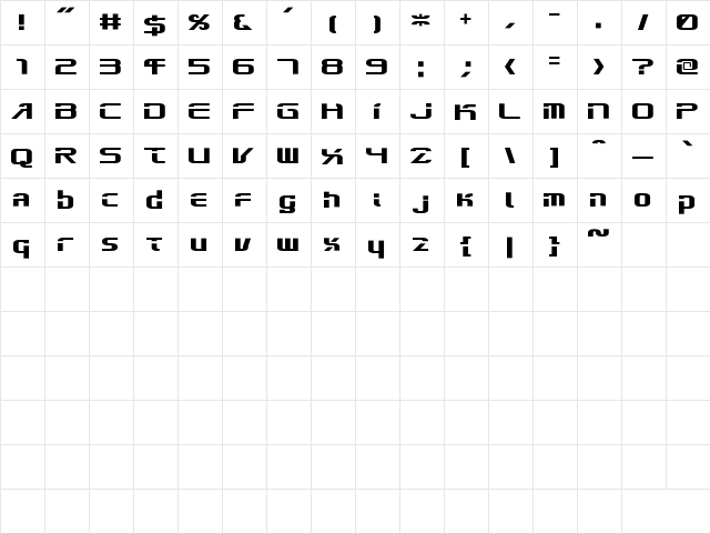 Mechanical works Regular  glyph index