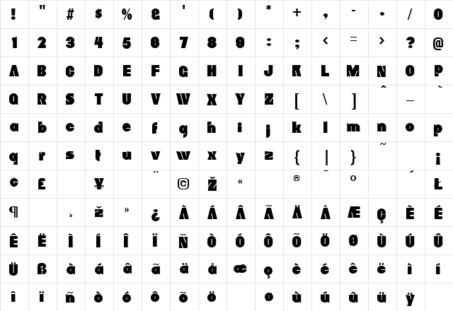 Chesty Regular  glyph index