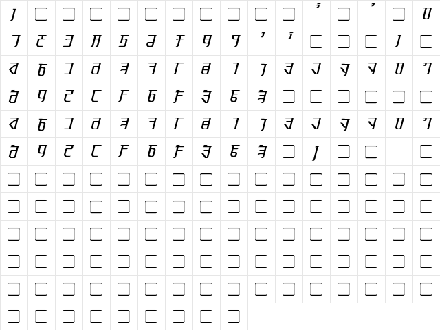 Exodite Italic  glyph index