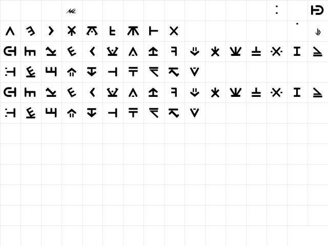 Drac Bold  glyph index