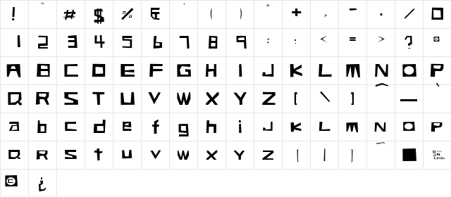 Blockey regular  glyph index