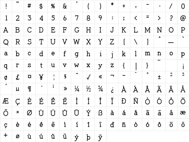 Jennerik Bold  glyph index