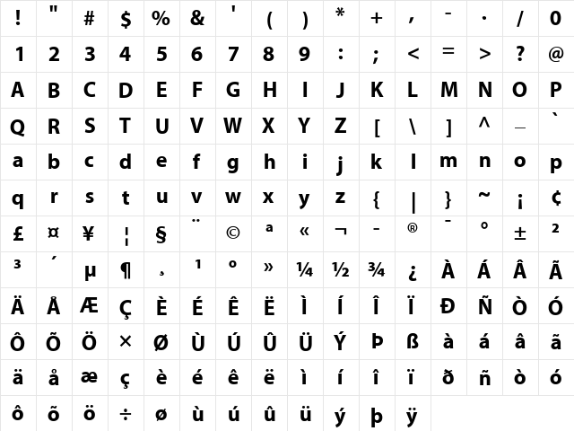 Myriad Headline Regular  glyph index