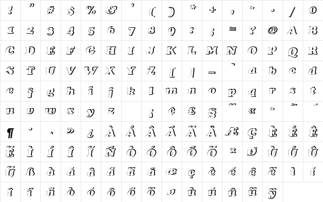 CooperBlaDBolItaRe1 Regular  glyph index