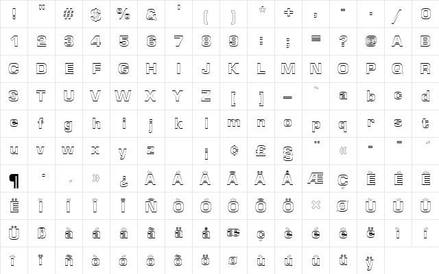 EurostileTHeaOu1 Regular  glyph index