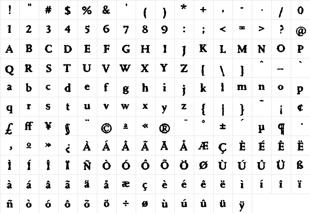 Irregular Black  glyph index