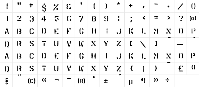 KartonC Regular  glyph index