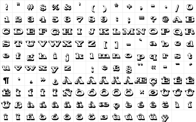 ClarendonTBolExpSh1 Regular  glyph index