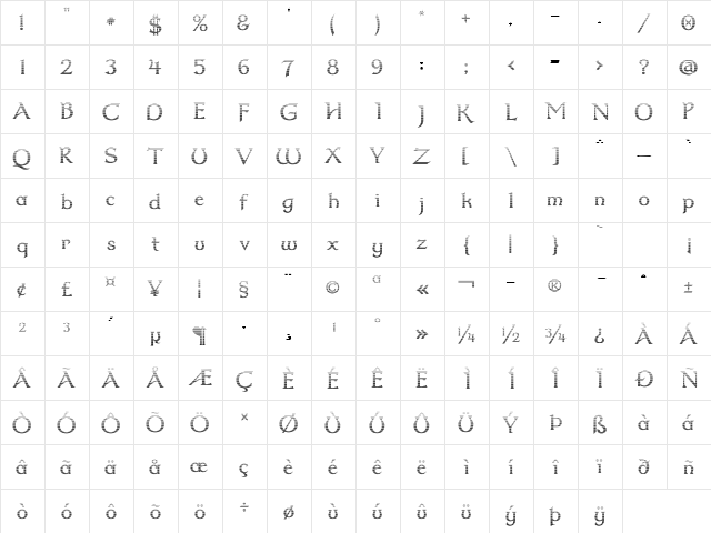 Dumbledor 2 Cut Down Regular  glyph index