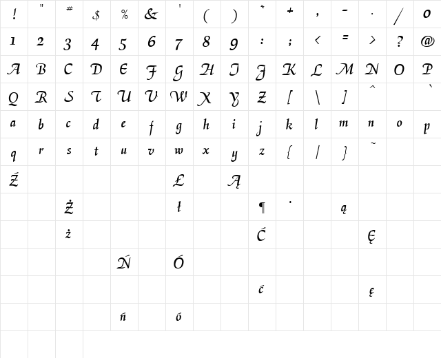 Dekorator StO Regular  glyph index