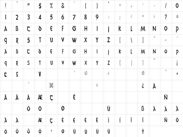 Sheila 5 Regular  glyph index