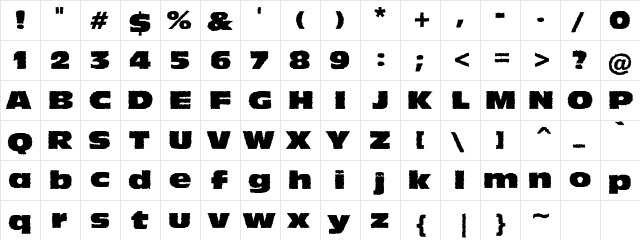 Grunge Olivoy Heavy Regular  glyph index