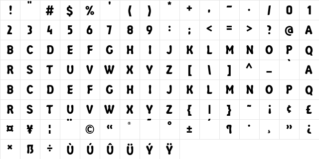 TEODE BASIC Regular  glyph index