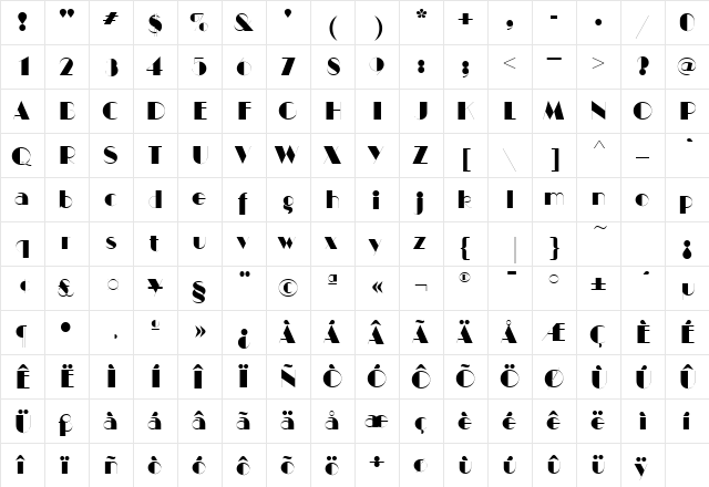 Manhattan ITCTT Regular  glyph index