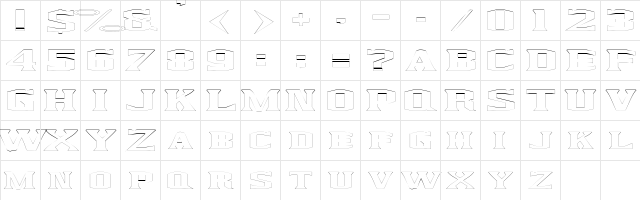 KingfreshCondensedOutline Regular  glyph index