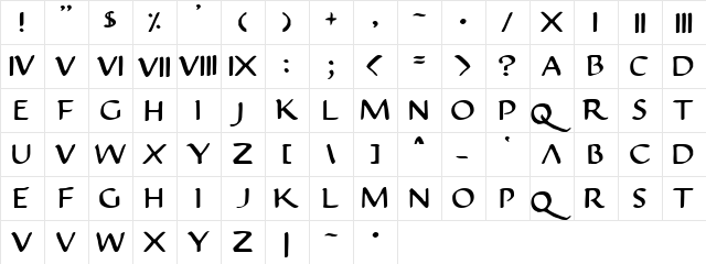 Justinian 2 Regular  glyph index