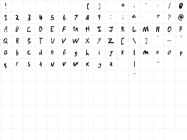 Chicken Scratch Regular  glyph index