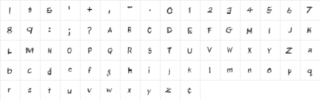 Scratch Regular  glyph index