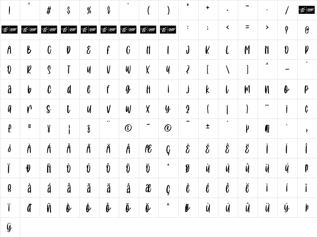 Cute Pinkies Regular  glyph index
