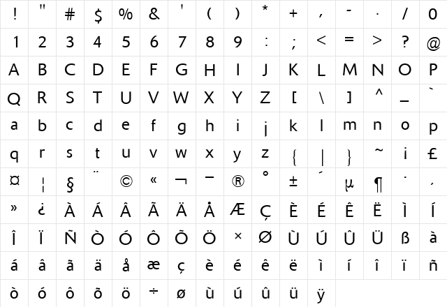 Delta BQ Regular  glyph index