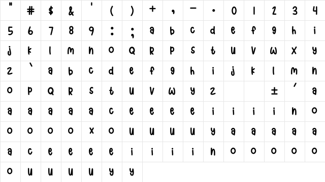 Lovely Regular  glyph index