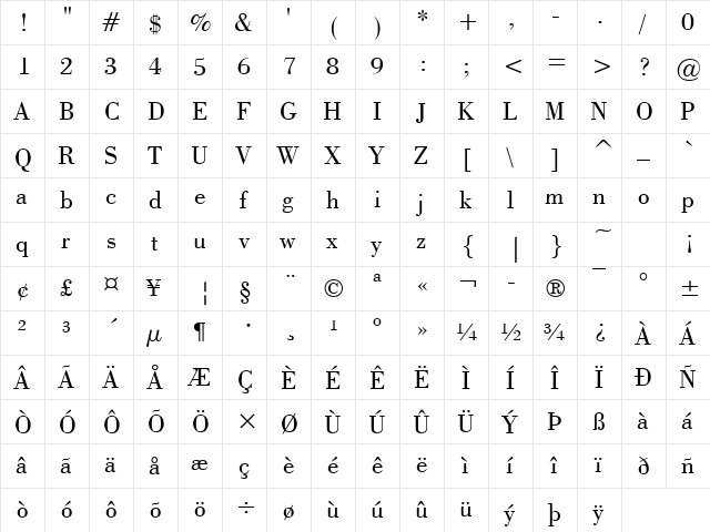 Marque Regular  glyph index