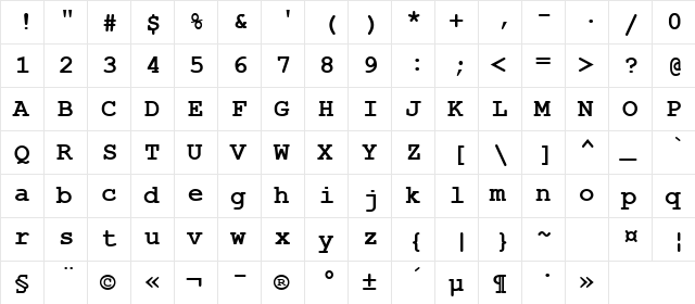 Courier New Cyr Bold  glyph index
