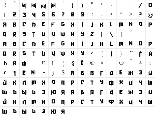 ObitaemOstrov Regular  glyph index