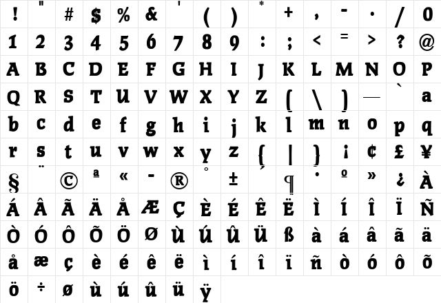 Polaris Regular  glyph index