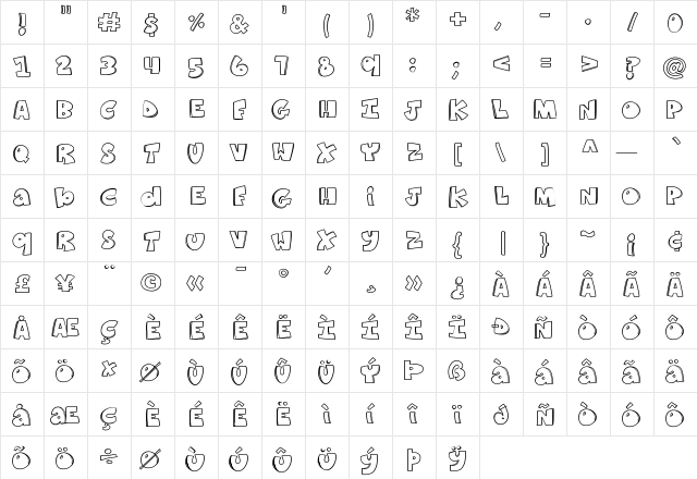 K26ComicKats Medium  glyph index