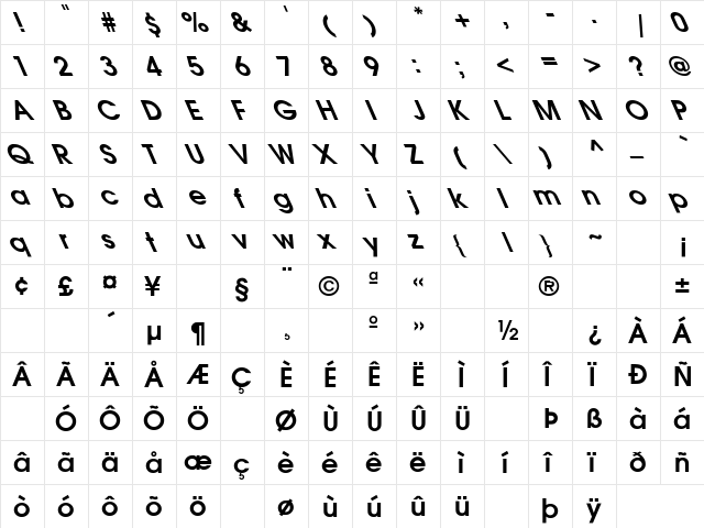 Avant Garde-Demi Extreme Lefty Regular  glyph index