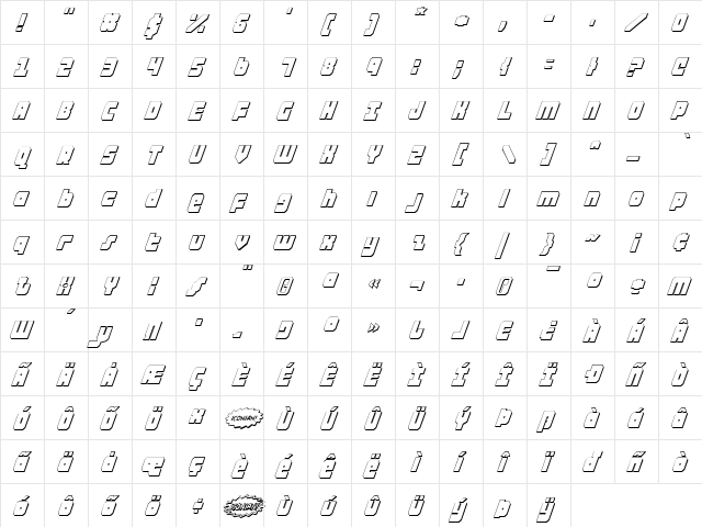 Alpha Taurus 3D Italic 3D Italic  glyph index