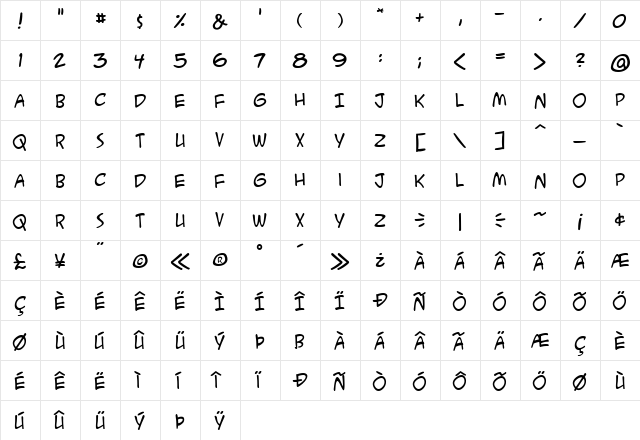 ACME Secret Agent BB Regular  glyph index