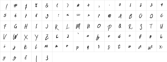 Belley Regular  glyph index
