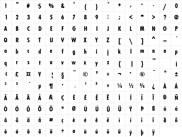 FunctionCond Bold  glyph index