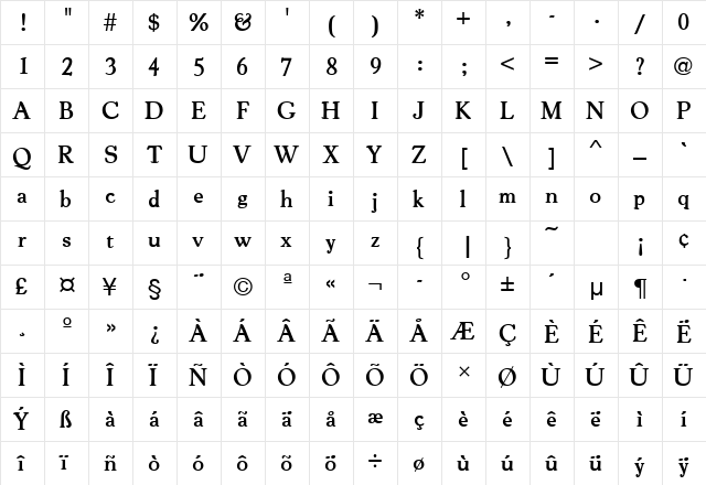 CooperOldStyURWTMed Regular  glyph index