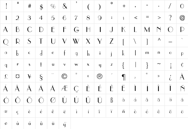 Parisian-Normal Regular  glyph index