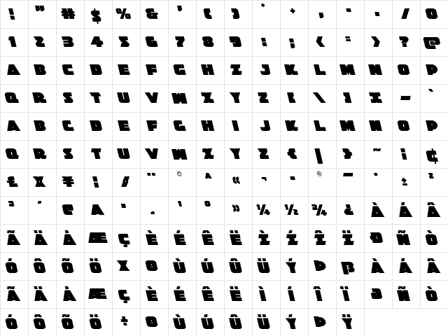 Jedi Special Forces Leftalic Italic  glyph index