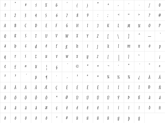 Mezz Std Light  glyph index