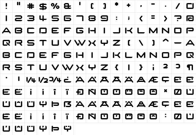 SparTakus Regular  glyph index