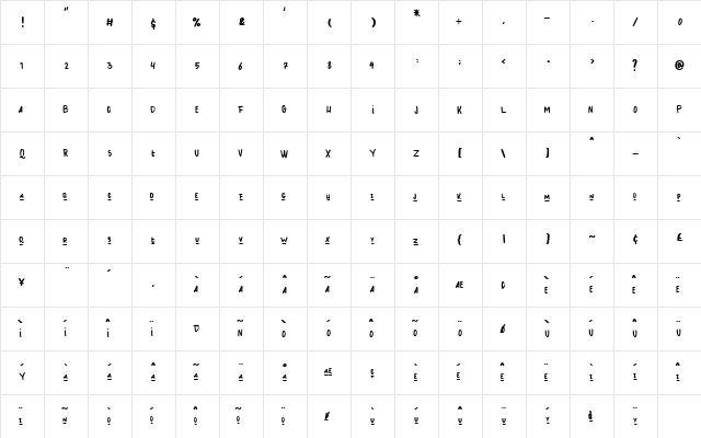 Cutie Shop Regular  glyph index