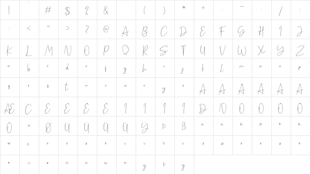 Cellina Regular  glyph index