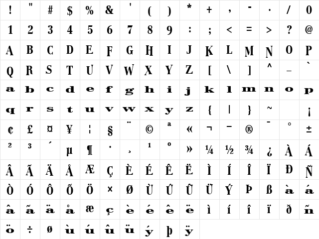 BostonLifeToday1 Regular  glyph index