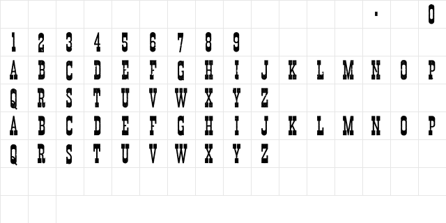 Durango Western Eroded Regular  glyph index