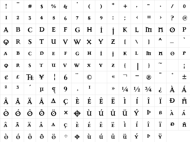 MasonAlternate Bold  glyph index