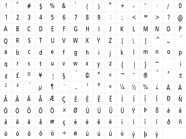 Gilliam 2 Regular  glyph index
