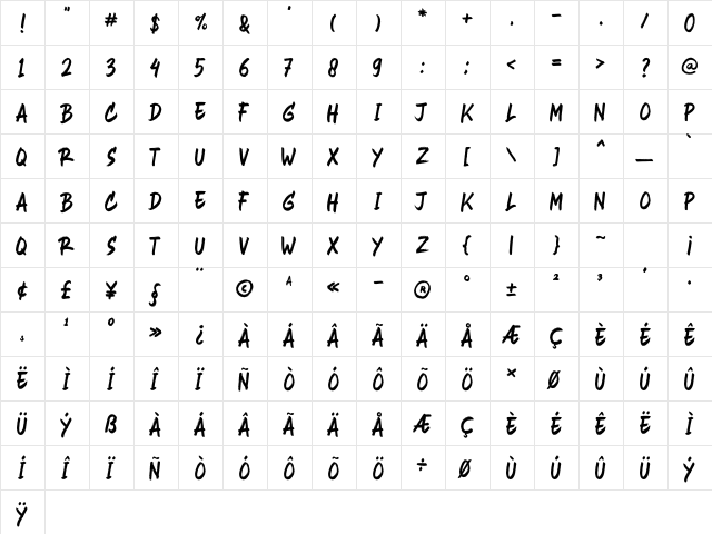 Heavy Black Regular  glyph index