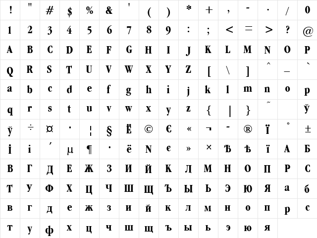 Garamondcond Bold  glyph index